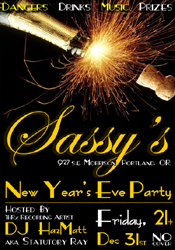 DJ HazMatt NYE Party 12/31 @ Sassy's in Portland, OR