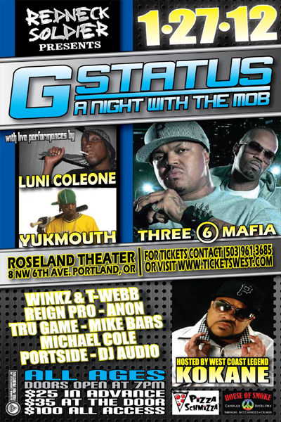 Friday - 1/27 - Triple 6 Mafia w/ Reign Pro, K-Dizzy & more @ Roseland PDX