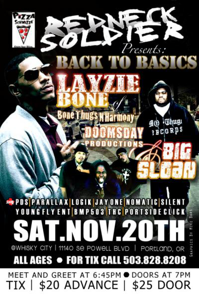 PDS Live w/ Layzie Bone, Sat 11/20 @ Whiskey City in Portland, OR